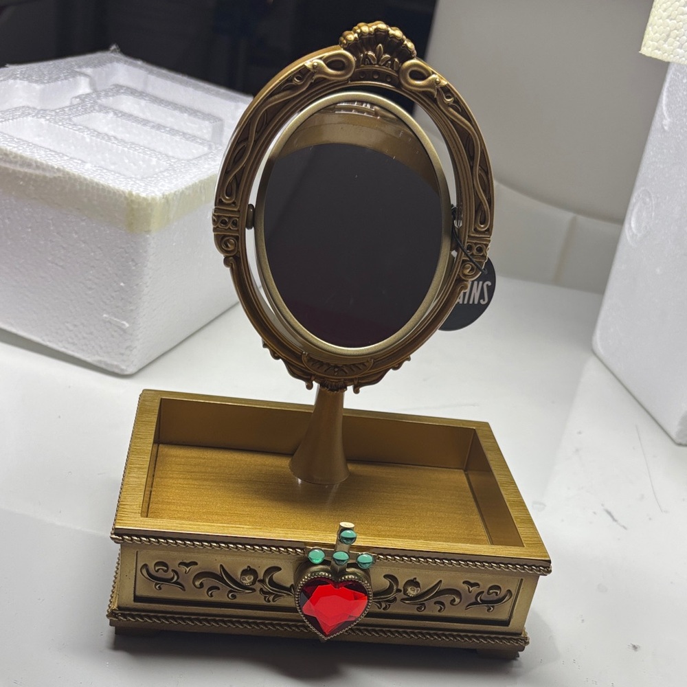 Gold Ornate Vanity Mirror with Red Heart Accent